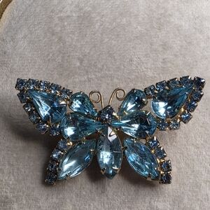 Vintage Blue Crystal Butterfly Brooch